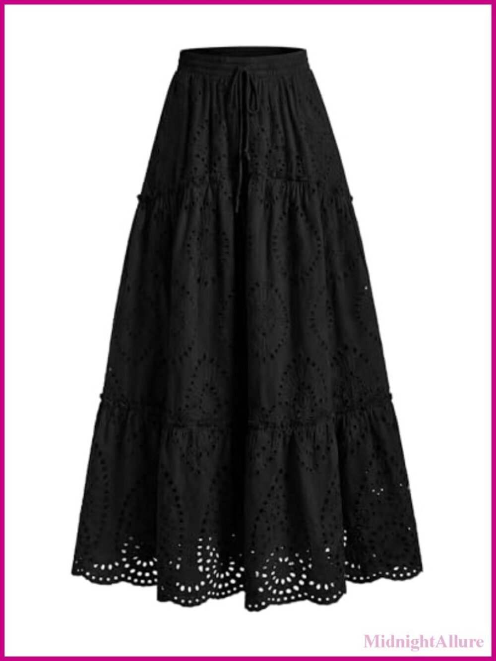 Women's Eyelet Maxi Skirt Cotton Tiered Ruffle Boho Beach Vacation A-Line